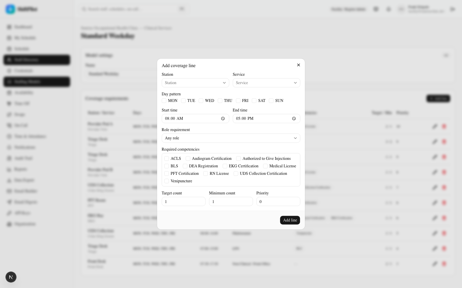 Adding or editing a coverage requirement line